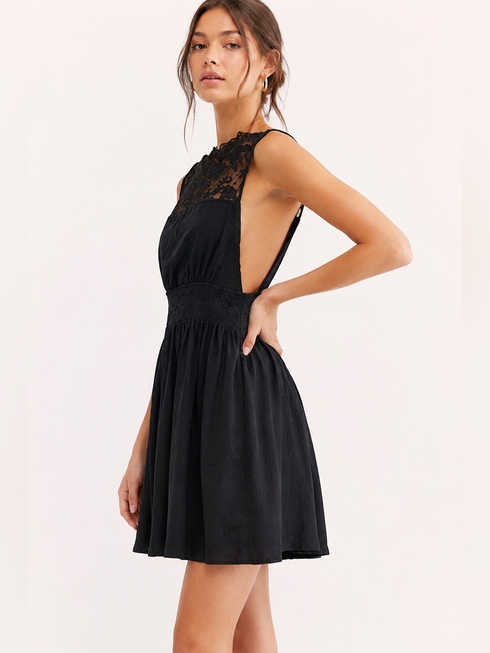 Free People Black Lace Open Side Fit & Flare Mini Dress Size Small